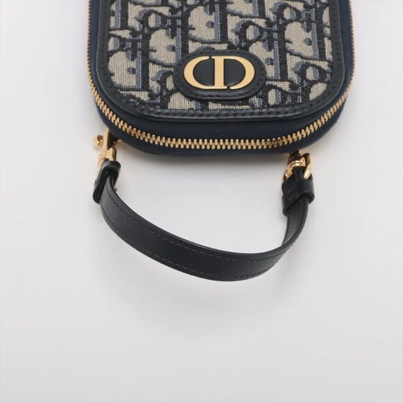 Christian Dior Oblique Phone Pouch canvas x leather Chain Shoulder Bag Navy Blue - Picture 5 of 10
